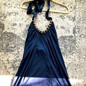 Navy dress w/ gold chain halter Sz XS Great cond